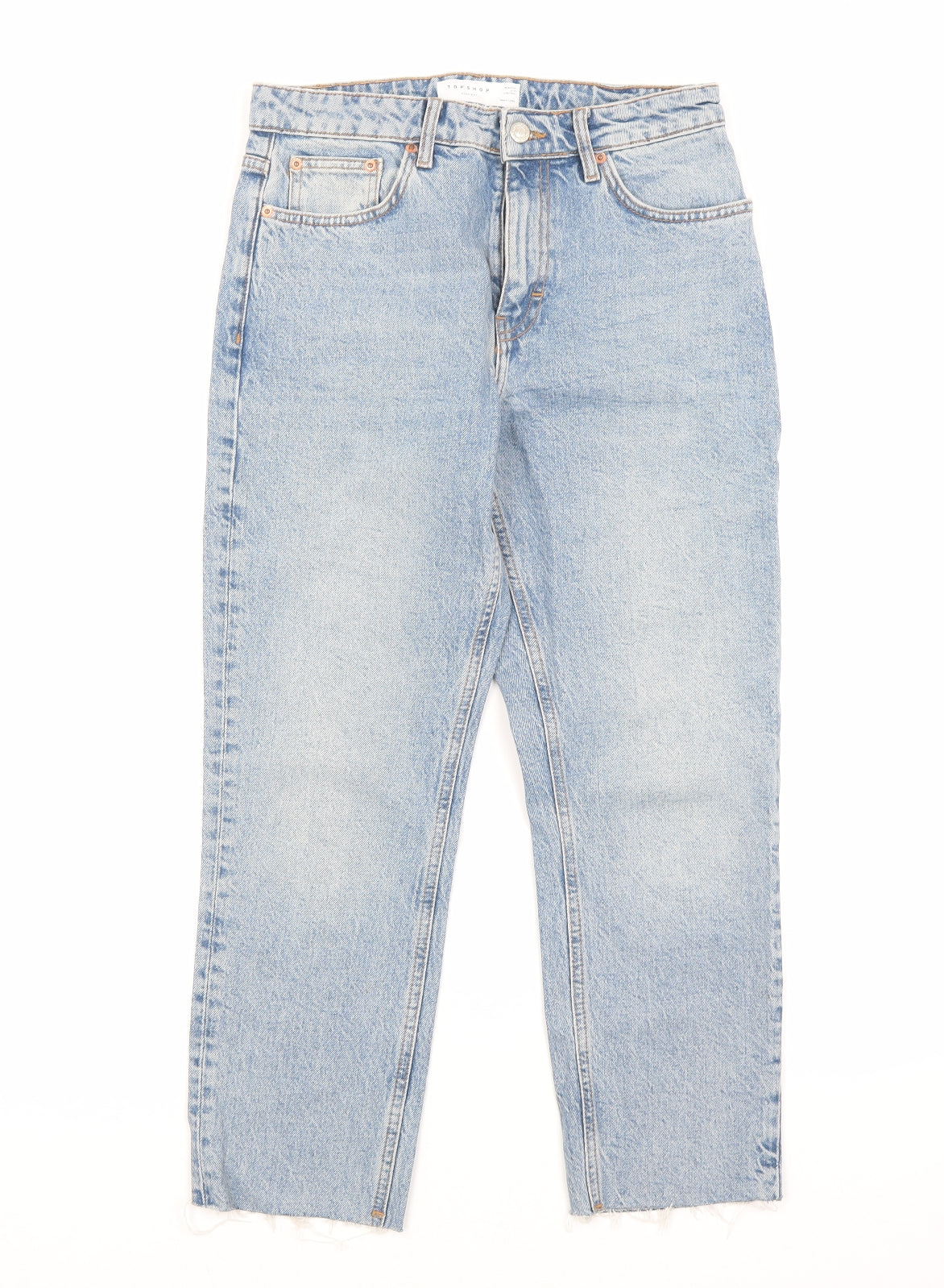 Topshop Womens Blue Cotton Straight Jeans Size 28 L23 in Regular Zip
