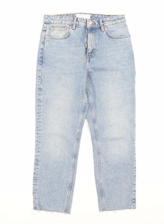 Topshop Womens Blue Cotton Straight Jeans Size 28 L23 in Regular Zip