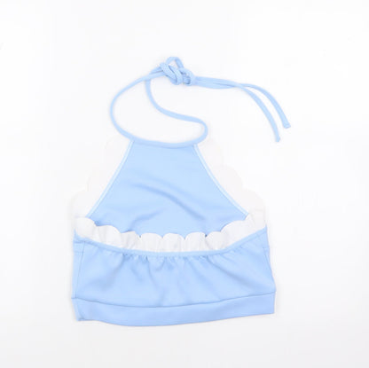 Boohoo Womens Blue Polyester Cropped T-Shirt Size 12 Halter - Scalloped hems