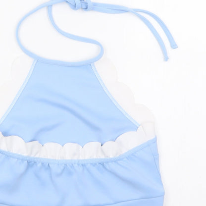 Boohoo Womens Blue Polyester Cropped T-Shirt Size 12 Halter - Scalloped hems