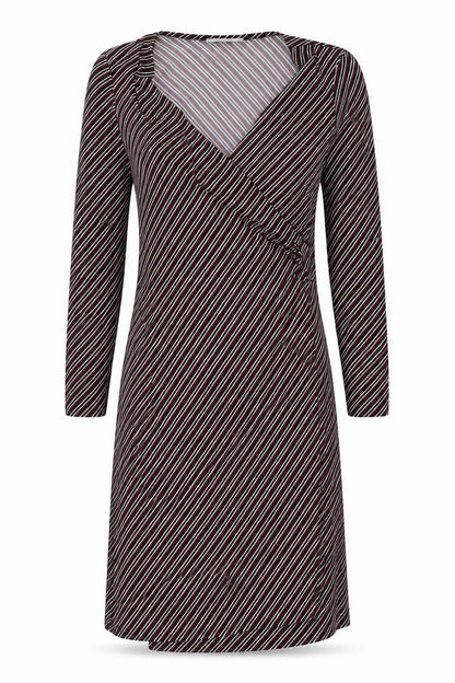 Mango Womens Black Striped Polyester Wrap Dress Size M V-Neck Tie