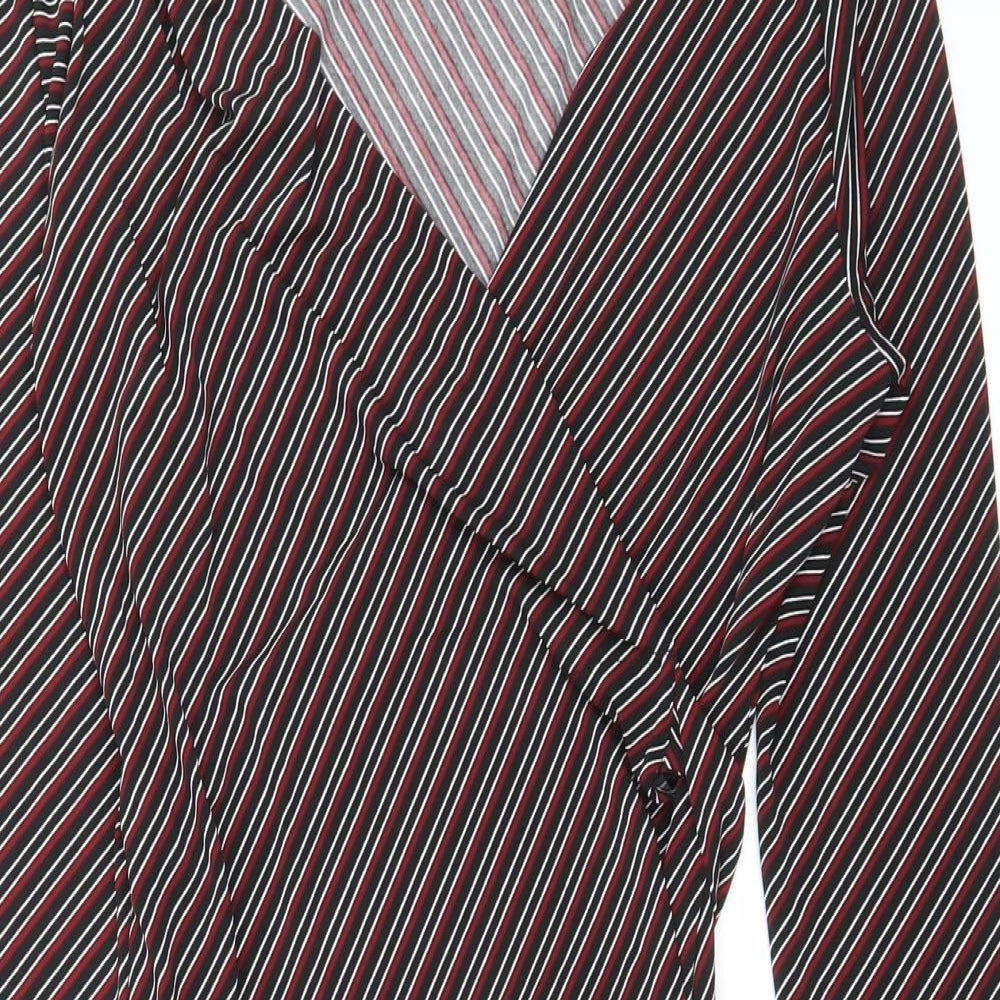 Mango Womens Black Striped Polyester Wrap Dress Size M V-Neck Tie
