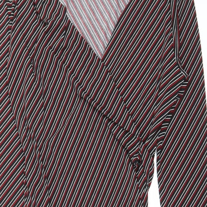 Mango Womens Black Striped Polyester Wrap Dress Size M V-Neck Tie