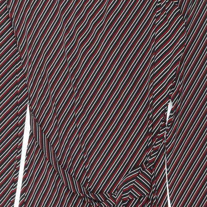 Mango Womens Black Striped Polyester Wrap Dress Size M V-Neck Tie