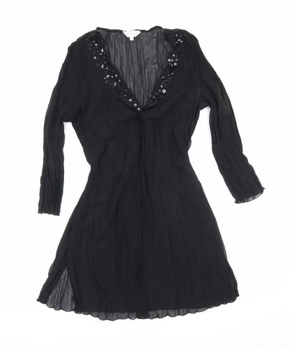 Debenhams Womens Black Polyester A-Line Size 14 V-Neck Tie