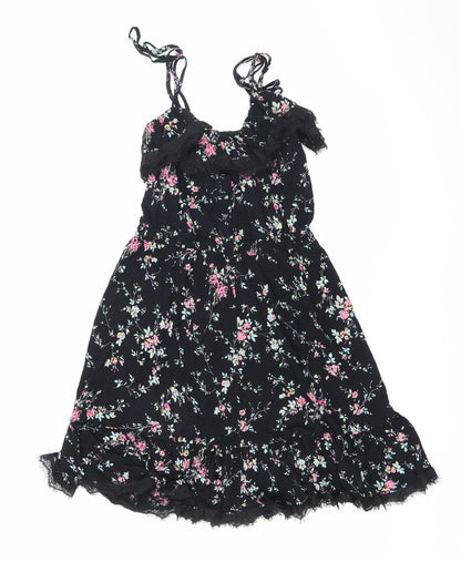 Oasis Womens Black Floral Viscose Mini Size M V-Neck Pullover