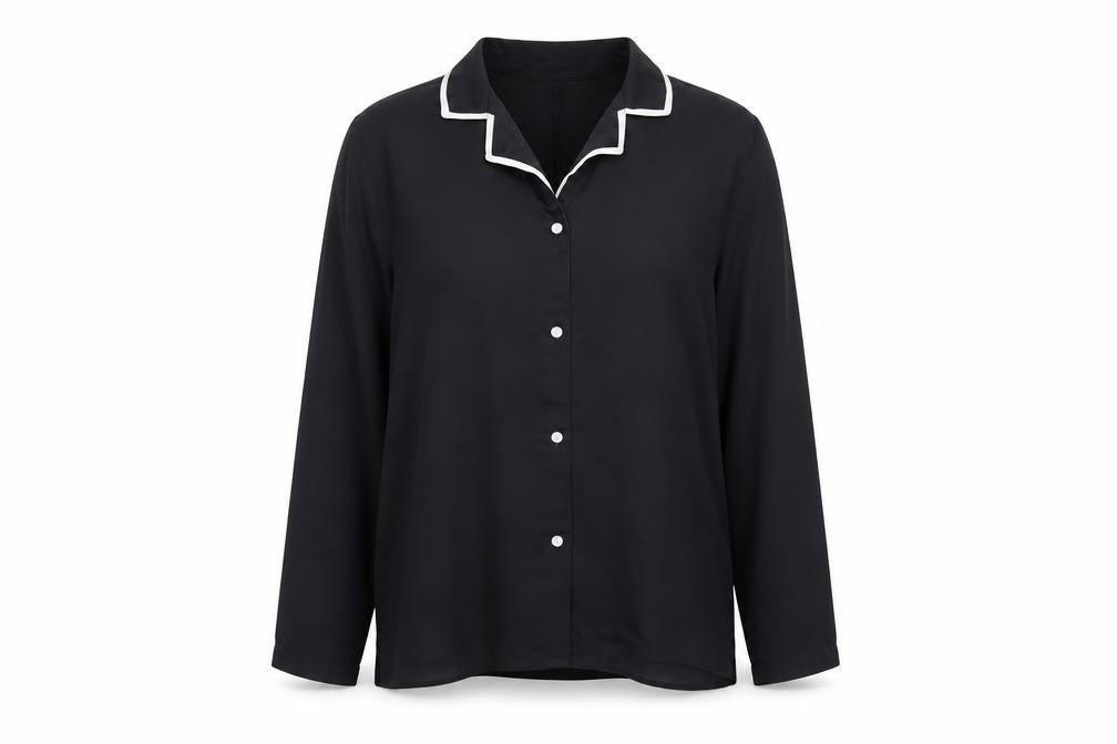 Womens UK Size S Mango Black Basic Button-Up