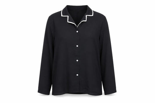 Womens UK Size S Mango Black Basic Button-Up