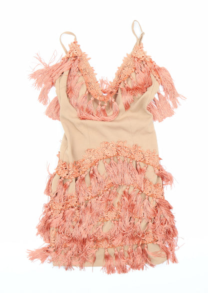 Missguided Womens Orange Polyester Mini Size 6 V-Neck Zip