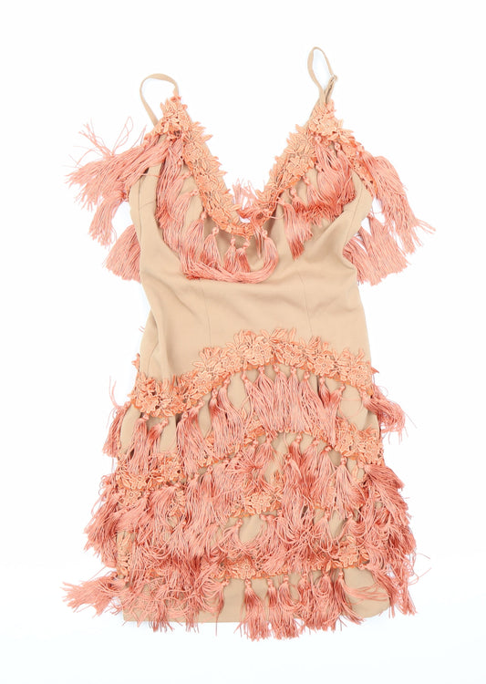 Missguided Womens Orange Polyester Mini Size 6 V-Neck Zip