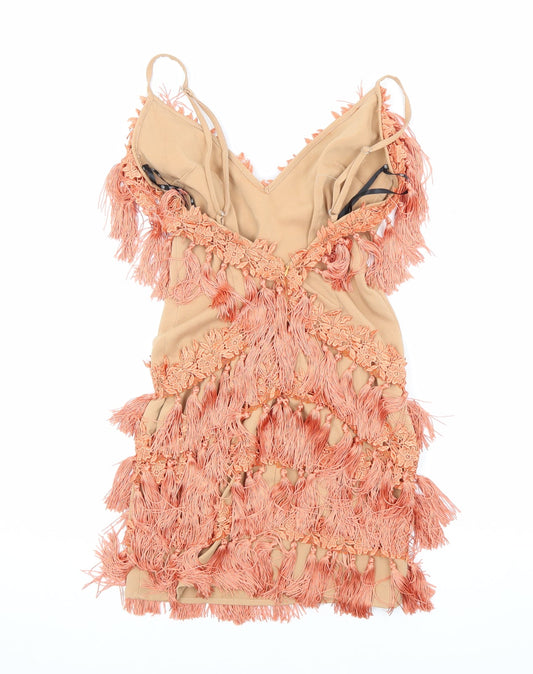 Missguided Womens Orange Polyester Mini Size 6 V-Neck Zip