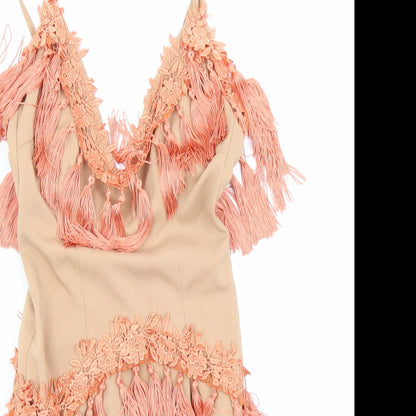 Missguided Womens Orange Polyester Mini Size 6 V-Neck Zip