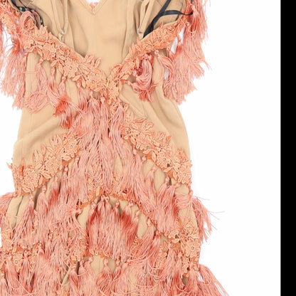 Missguided Womens Orange Polyester Mini Size 6 V-Neck Zip