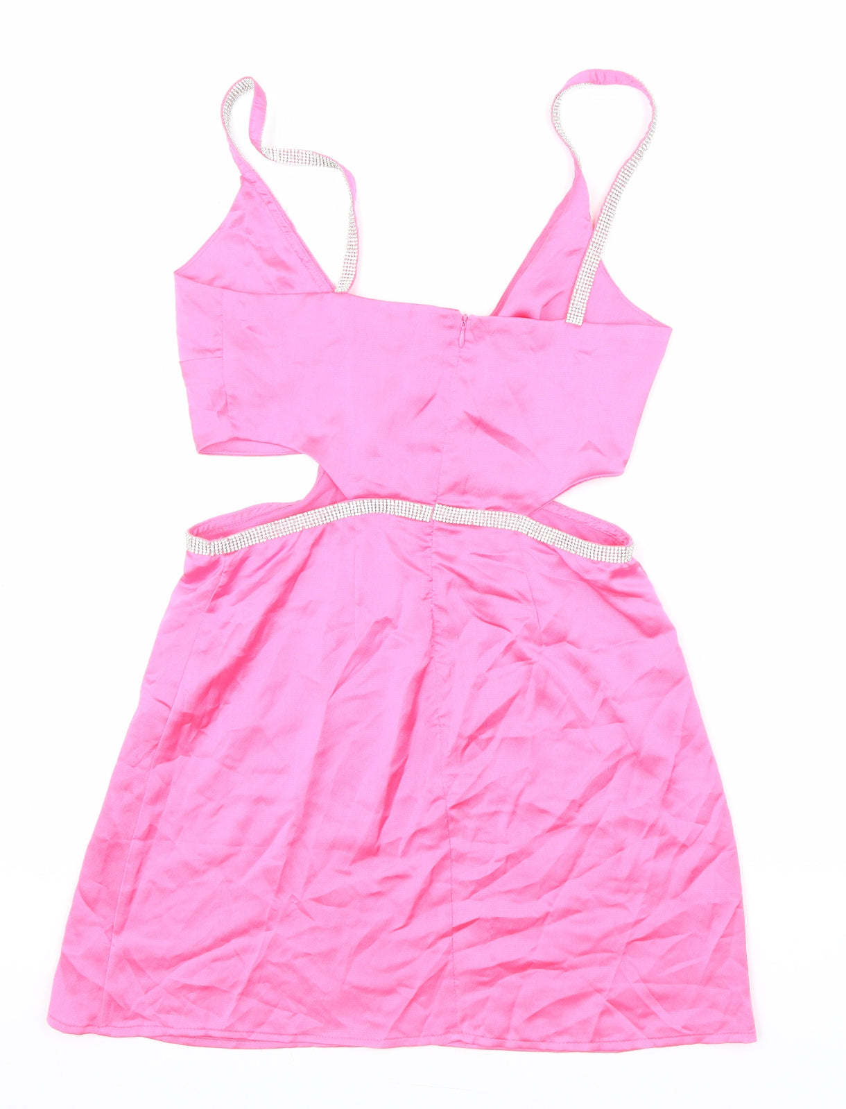 Stradivarius Womens Pink Polyester Mini Size M V-Neck Zip - Sparkle