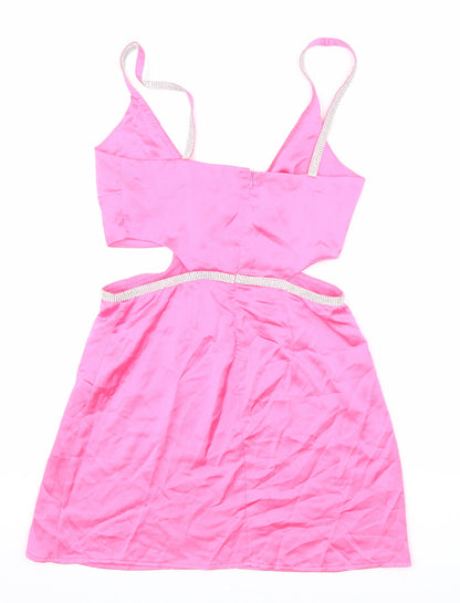 Stradivarius Womens Pink Polyester Mini Size M V-Neck Zip - Sparkle