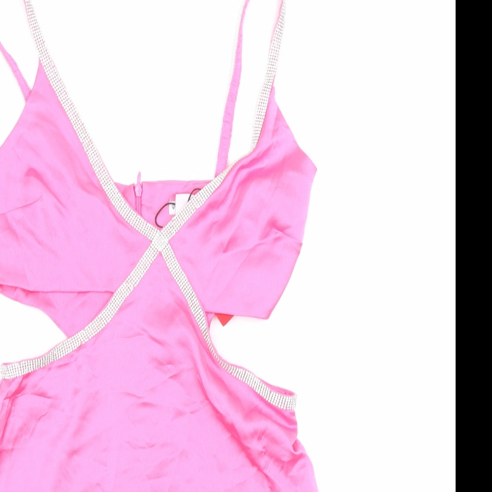 Stradivarius Womens Pink Polyester Mini Size M V-Neck Zip - Sparkle