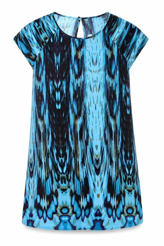 NEXT Womens Blue Geometric Polyester A-Line Size 12 Round Neck Button