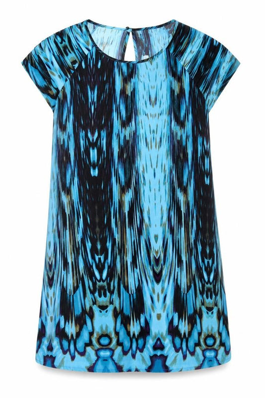 NEXT Womens Blue Geometric Polyester A-Line Size 12 Round Neck Button