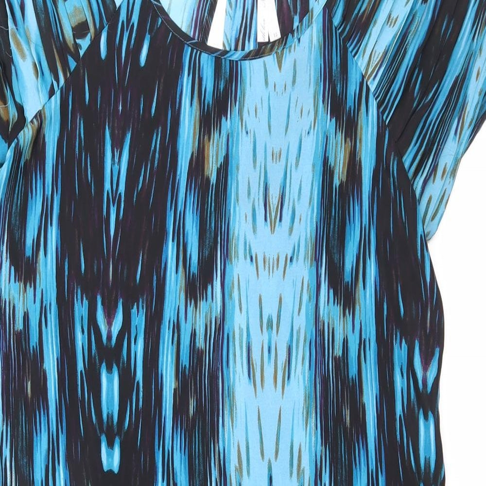 NEXT Womens Blue Geometric Polyester A-Line Size 12 Round Neck Button