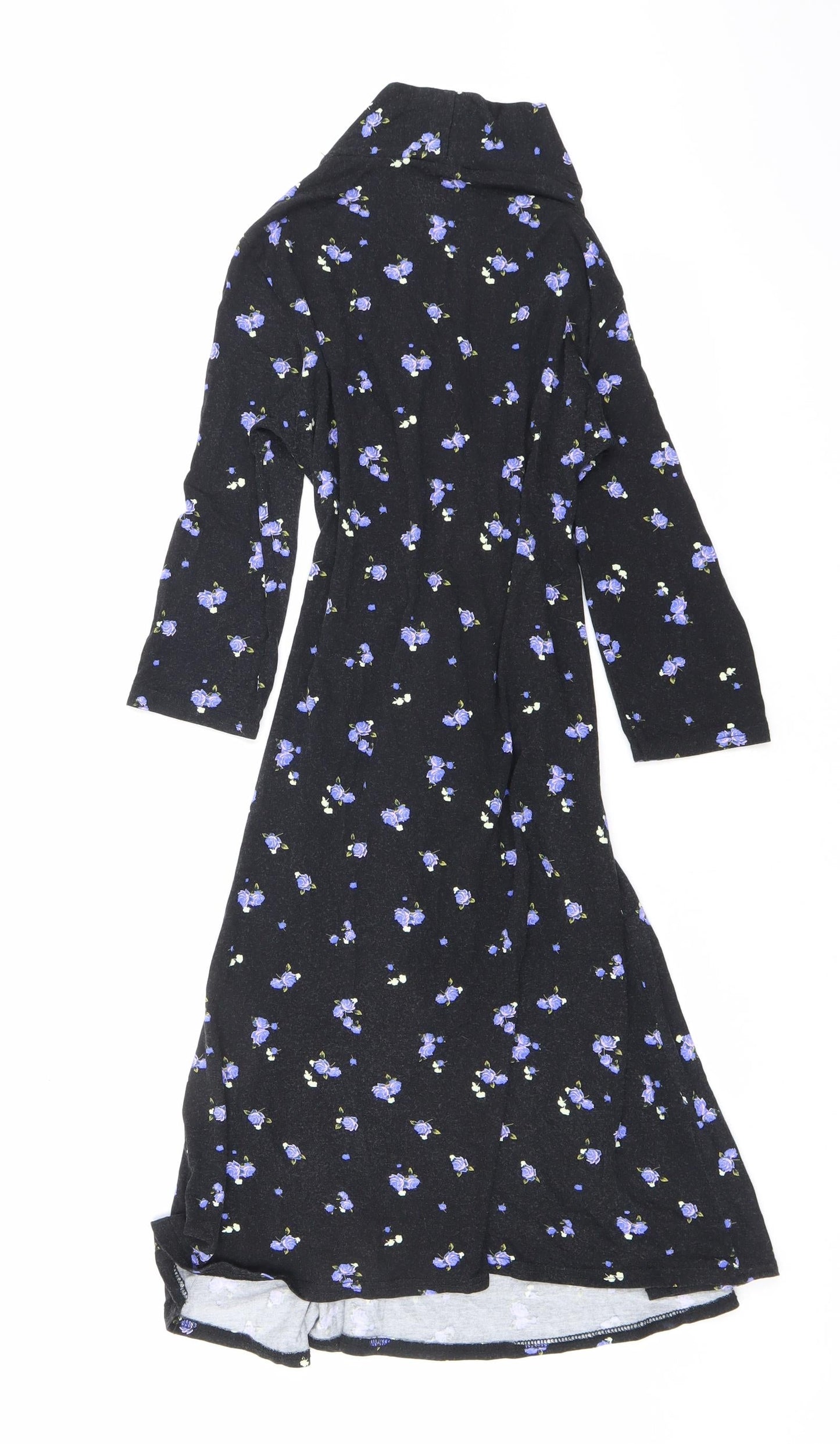 Dorothy Perkins Womens Black Floral Viscose A-Line Size 10 V-Neck Tie