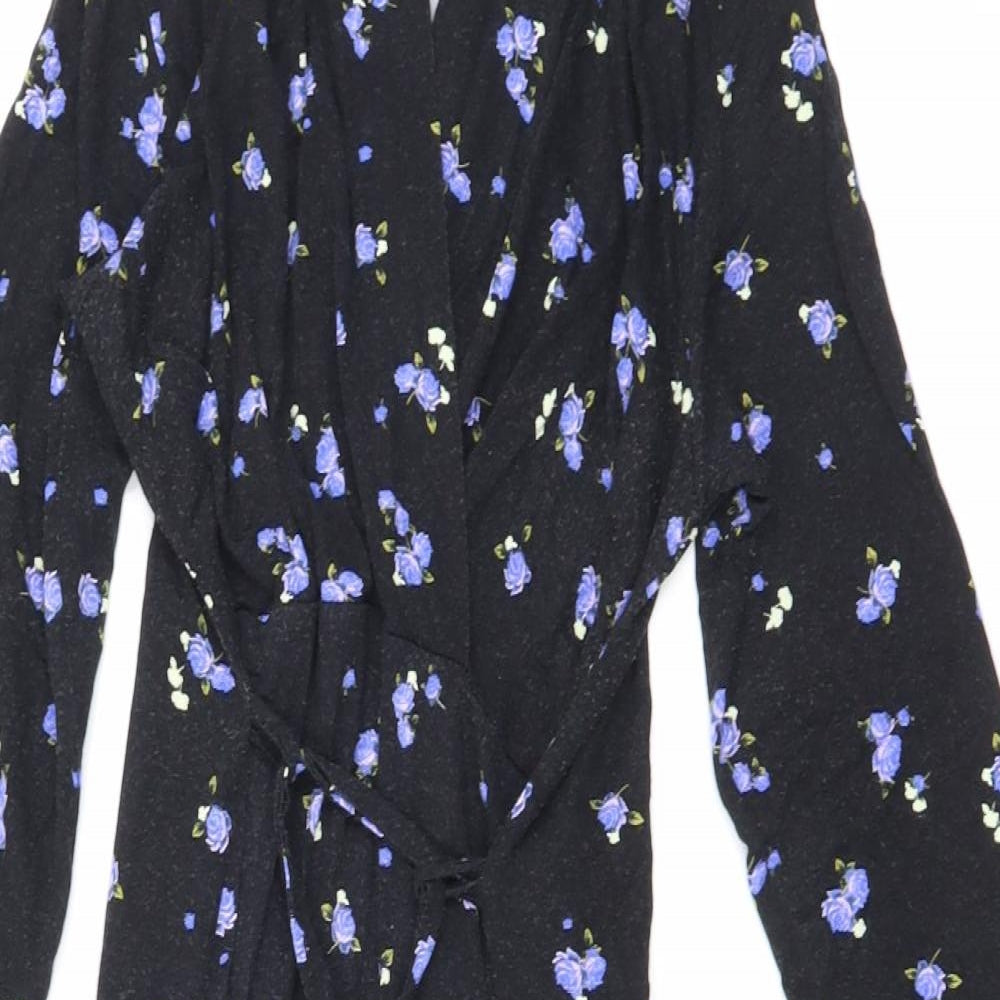 Dorothy Perkins Womens Black Floral Viscose A-Line Size 10 V-Neck Tie