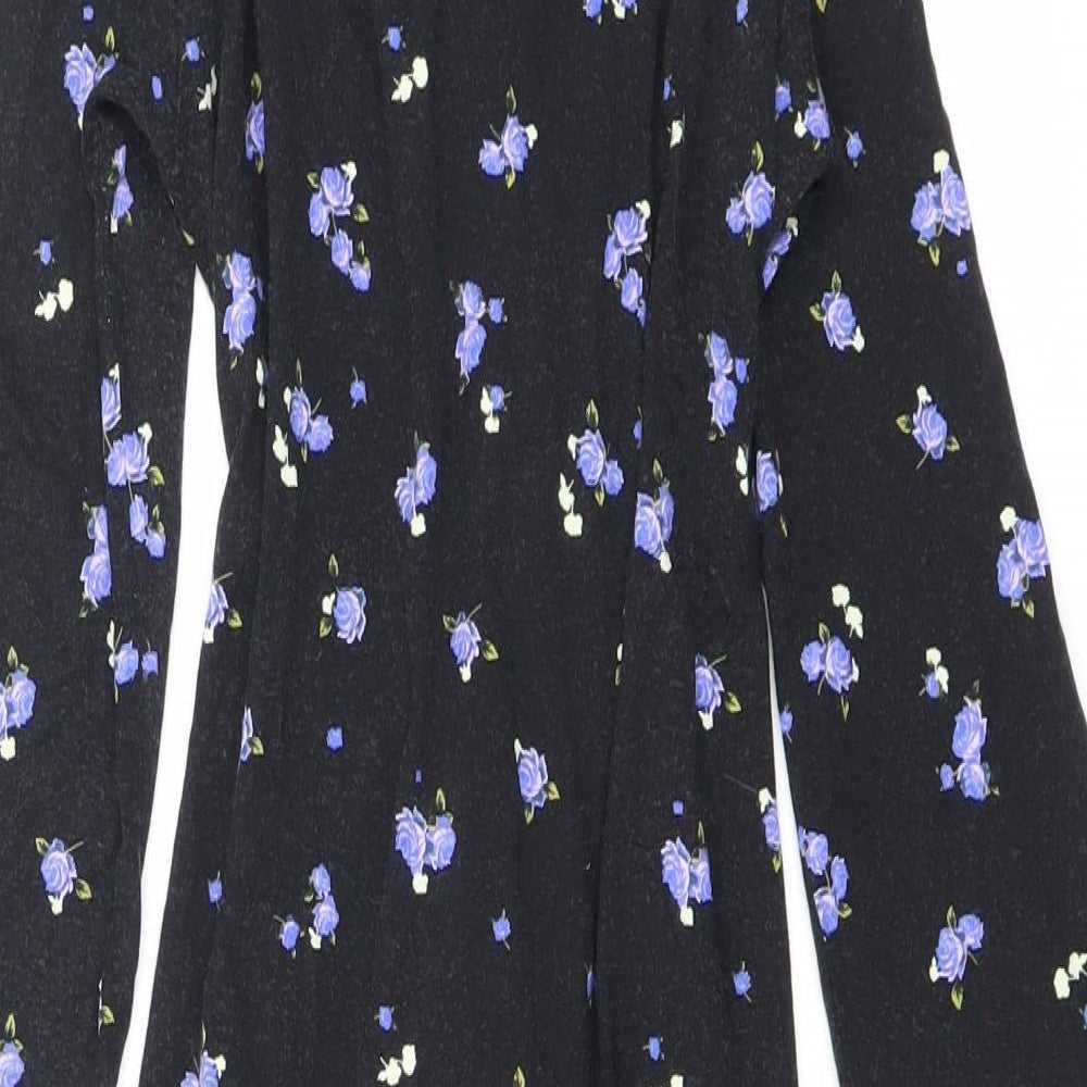 Dorothy Perkins Womens Black Floral Viscose A-Line Size 10 V-Neck Tie