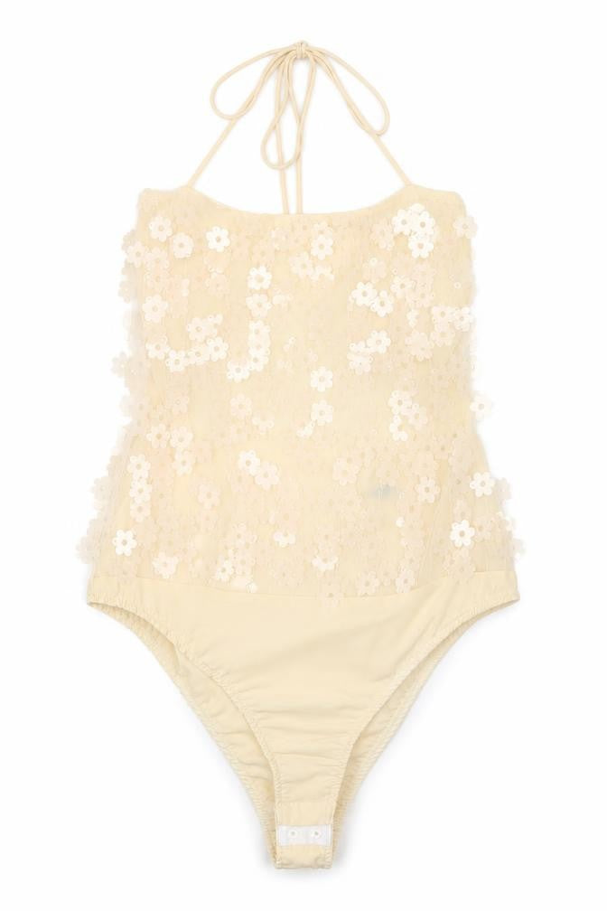 Womens UK Size S Zara One-Piece Beige Bodysuit