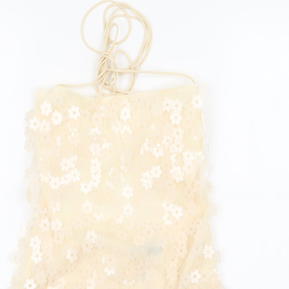 Zara Womens Beige Flecked Polyester Bodysuit One-Piece Size S L10 in Snap