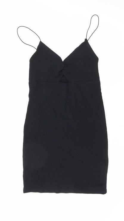 Zara Womens Black Cotton Mini Size L V-Neck Pullover
