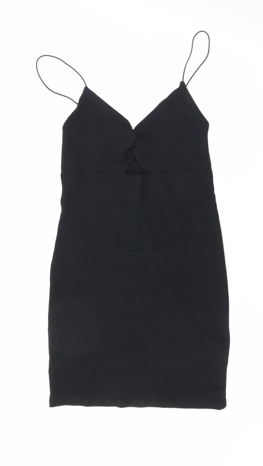 Zara Womens Black Cotton Mini Size L V-Neck Pullover