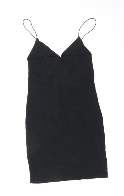 Zara Womens Black Cotton Mini Size L V-Neck Pullover