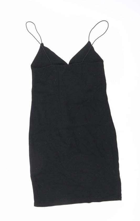 Zara Womens Black Cotton Mini Size L V-Neck Pullover
