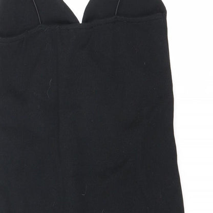 Zara Womens Black Cotton Mini Size L V-Neck Pullover