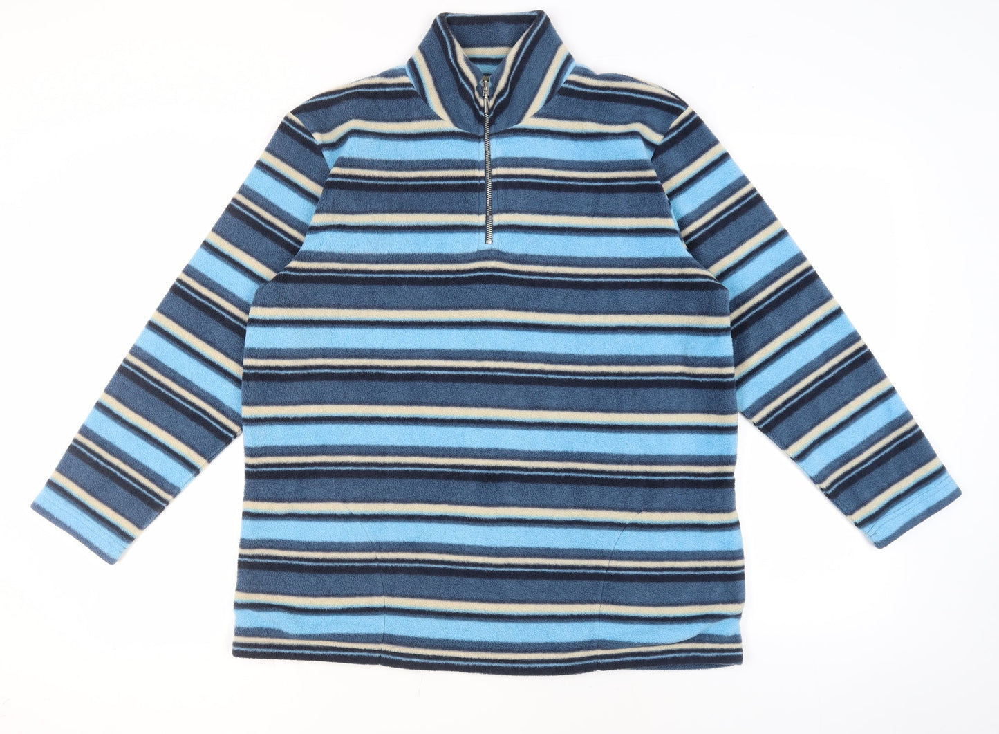 Casan Women's Blue Striped 1/2 Zip Fleece Jacket Size 12