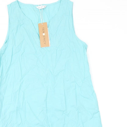 Tendency Womens Blue Polyester Shift Size L V-Neck Pullover