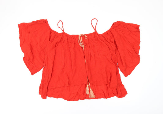 Blue Vanilla Womens Red Viscose Basic T-Shirt Size S Scoop Neck - Size S/M