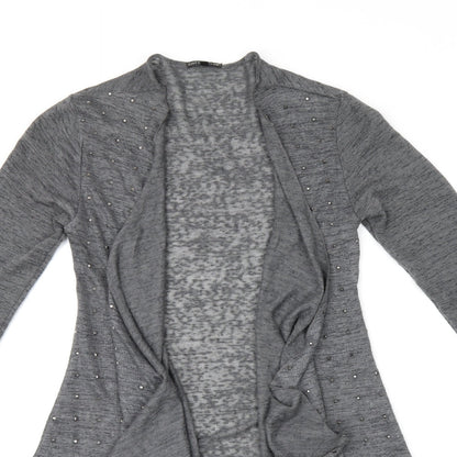 COTTON CLUB Womens Grey V-Neck Polyester Cardigan Jumper Size 8