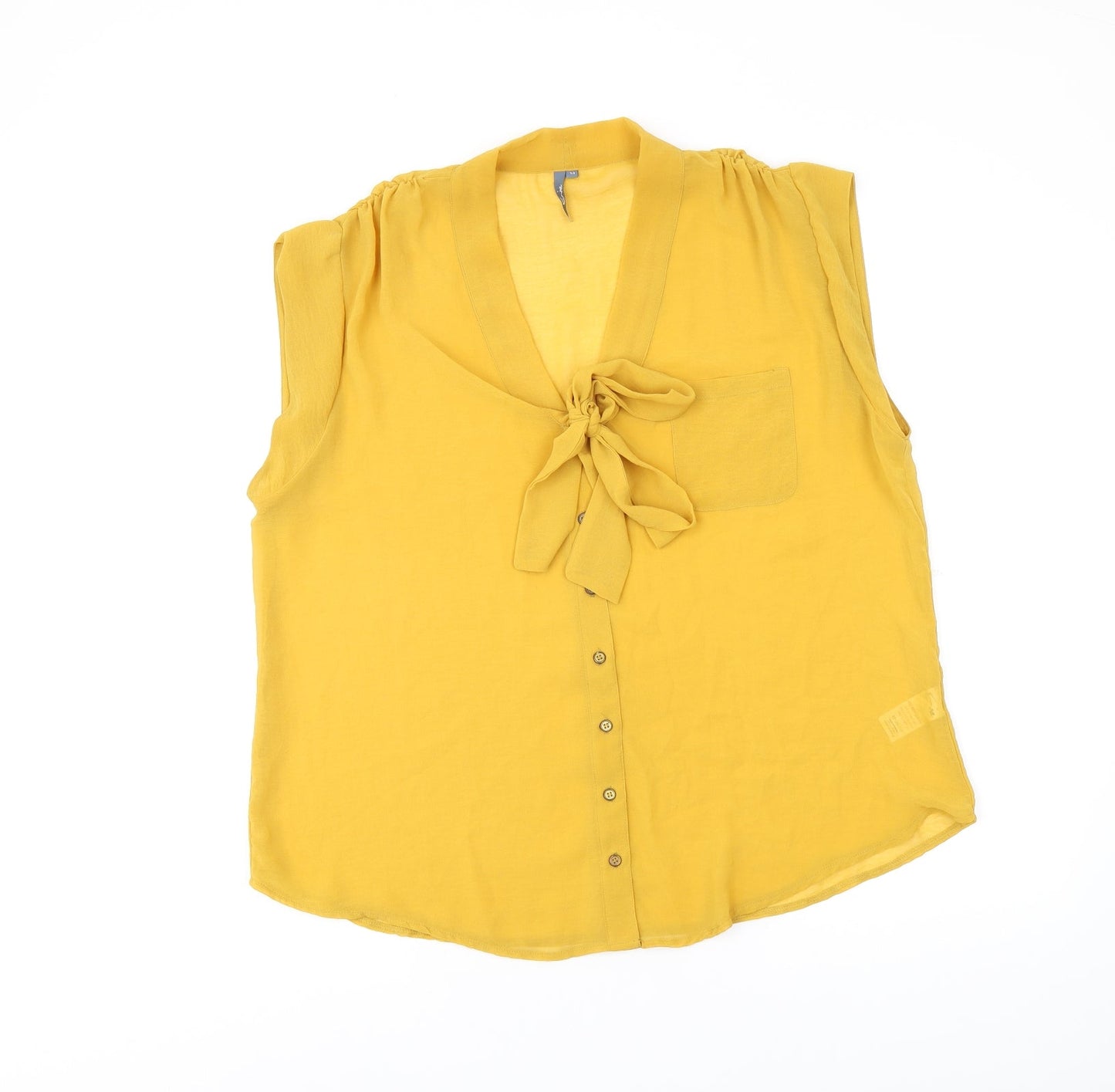E-vie Womens Yellow Polyester Basic Blouse Size 14 V-Neck