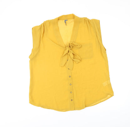 E-vie Womens Yellow Polyester Basic Blouse Size 14 V-Neck