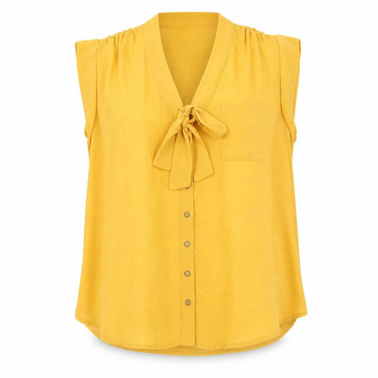 E-vie Womens Yellow Polyester Basic Blouse Size 14 V-Neck
