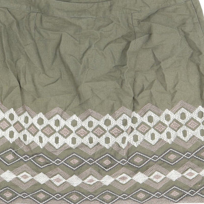 Monsoon Womens Green Geometric Cotton A-Line Skirt Size 14 Zip
