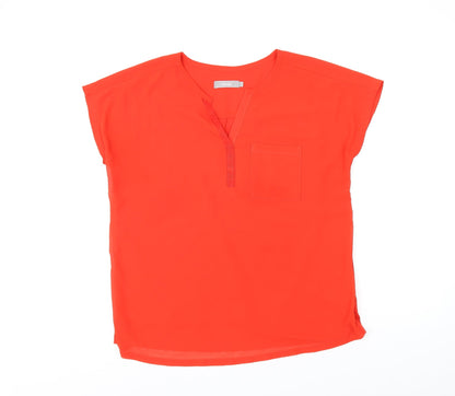 Fransa Womens Red Polyester Basic T-Shirt Size L V-Neck