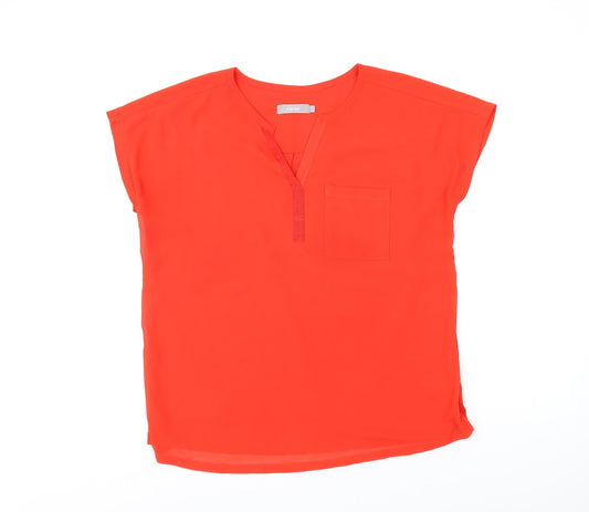 Fransa Womens Red Polyester Basic T-Shirt Size L V-Neck