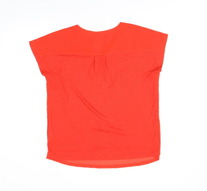 Fransa Womens Red Polyester Basic T-Shirt Size L V-Neck