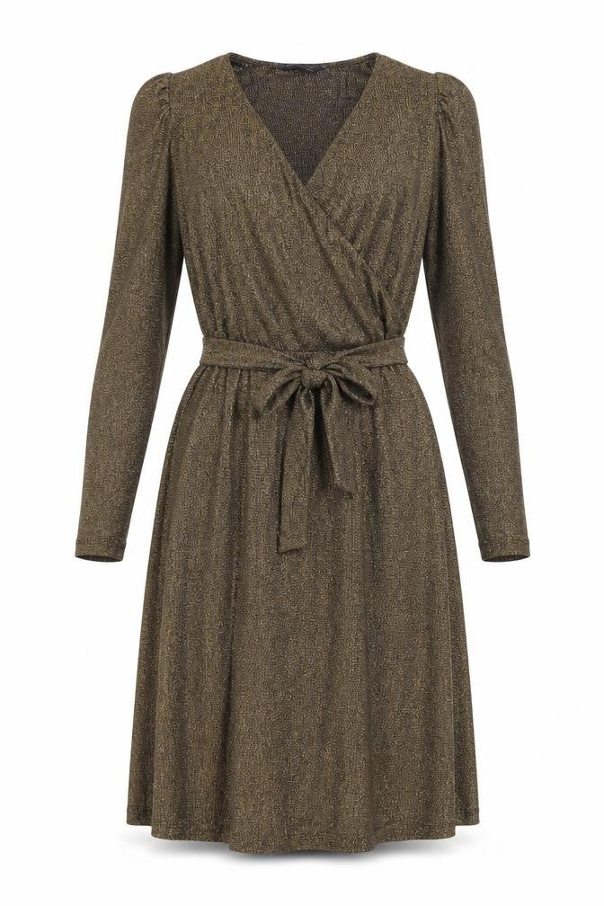 Marks and Spencer Womens Gold Polyamide A-Line Size 10 V-Neck Pullover - Belted