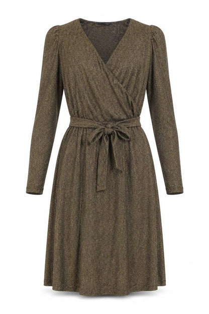 Marks and Spencer Womens Gold Polyamide A-Line Size 10 V-Neck Pullover - Belted