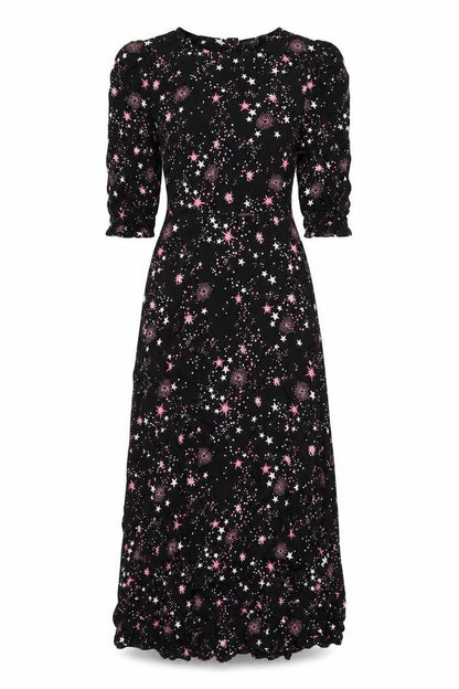 Marks and Spencer Womens Black Geometric Viscose A-Line Size 8 Round Neck Zip