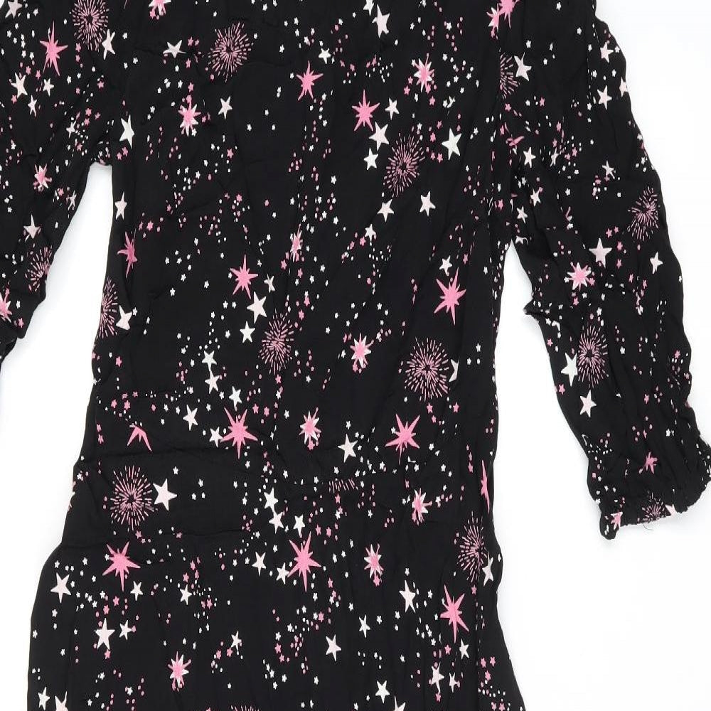 Marks and Spencer Womens Black Geometric Viscose A-Line Size 8 Round Neck Zip