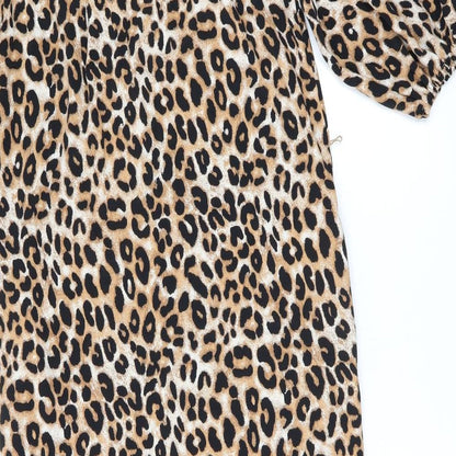 Marks and Spencer Womens Brown Animal Print Polyester Shirt Dress Size 6 Collared Button