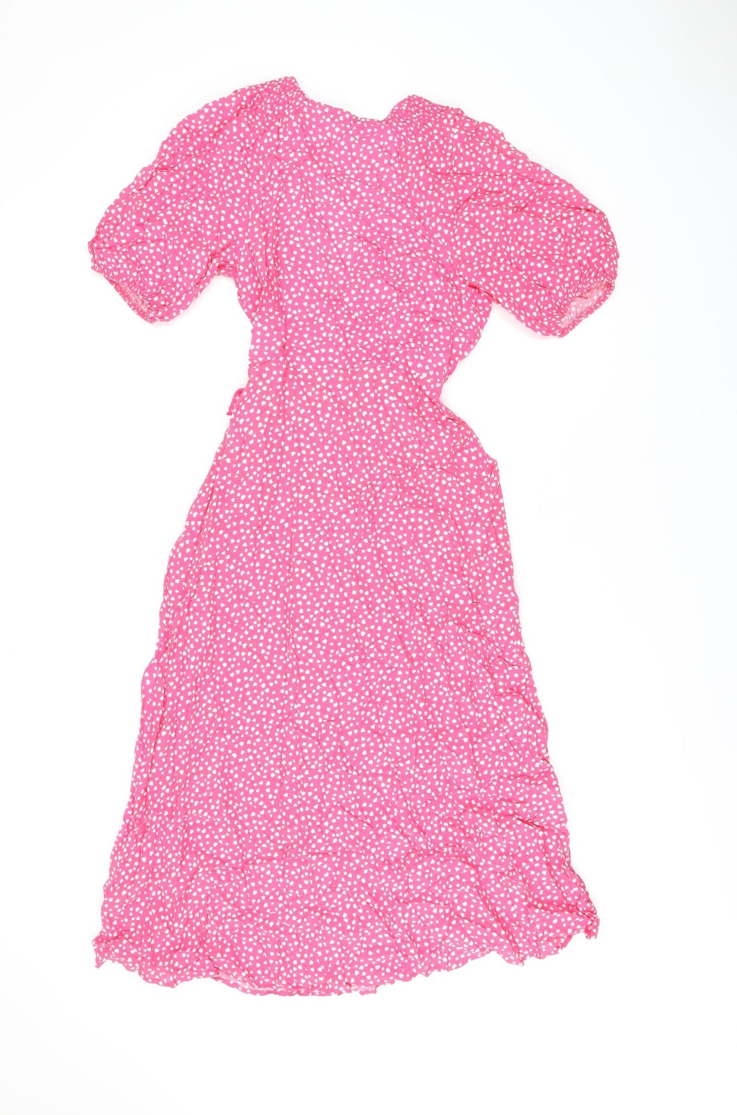 Marks and Spencer Womens Pink Geometric Viscose Wrap Dress Size 6 V-Neck Tie